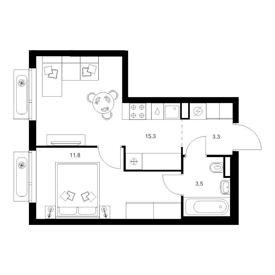2 ккв (Евро) 33,9 м²