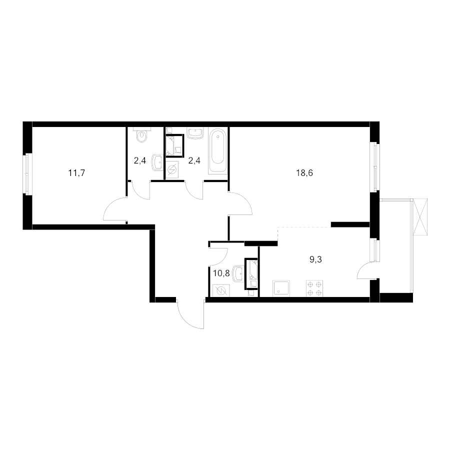 2 ккв (Евро) 60,7 м²