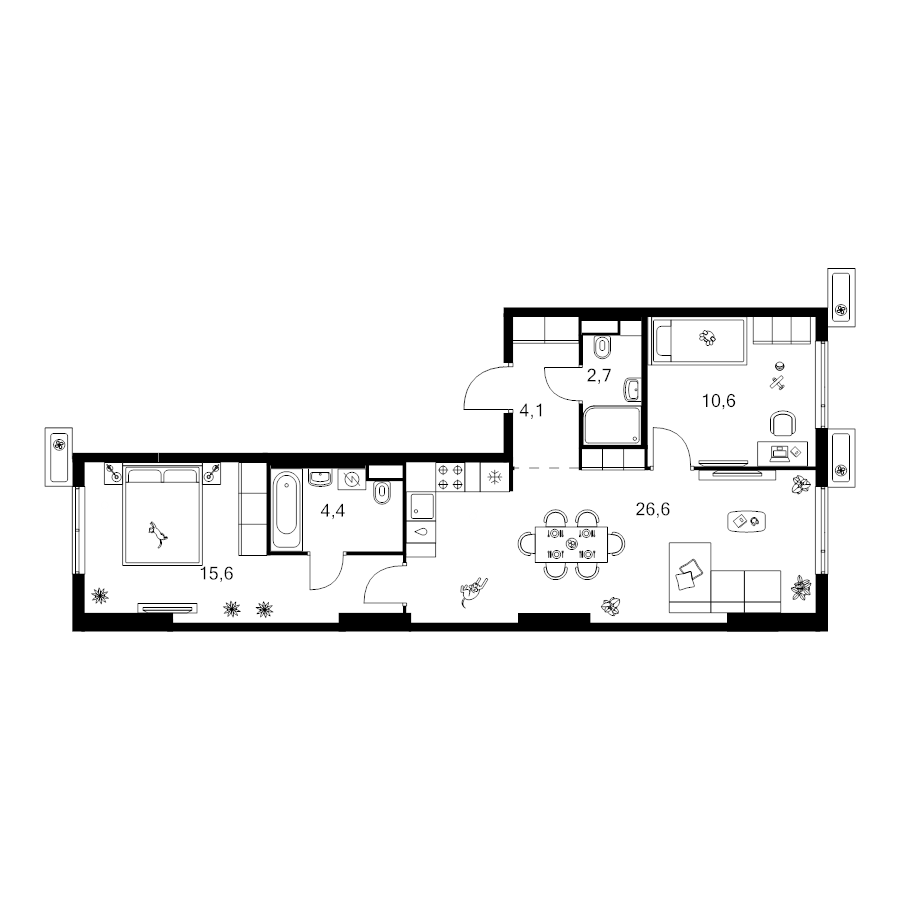 3 ккв (Евро) 64 м²