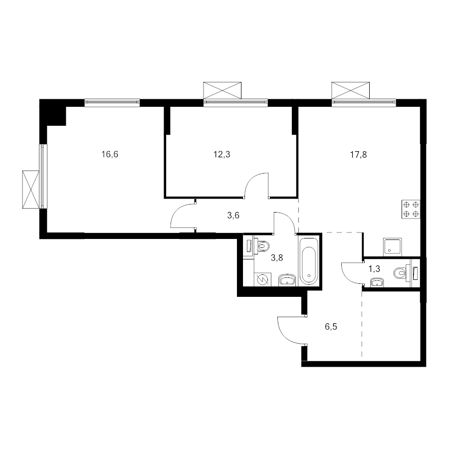3 ккв (Евро) 65 м²