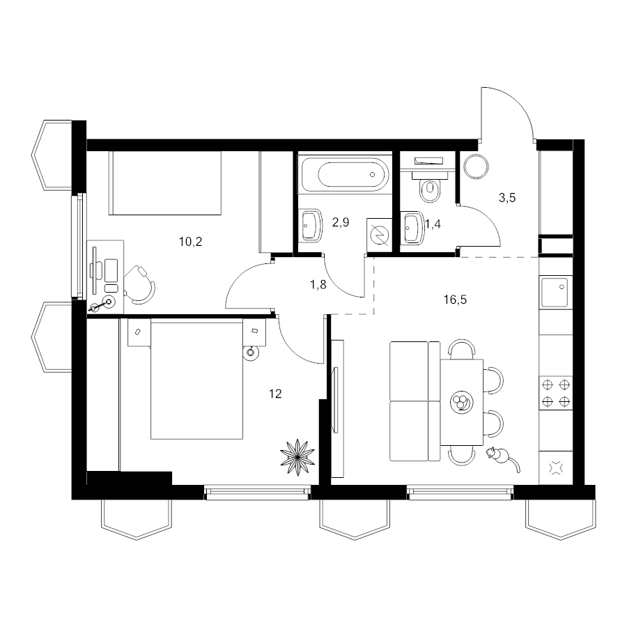 3 ккв (Евро) 48,3 м²