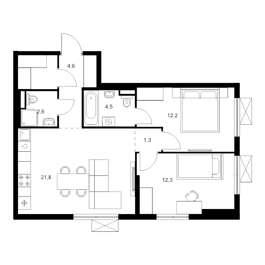 3 ккв (Евро) 62,2 м²