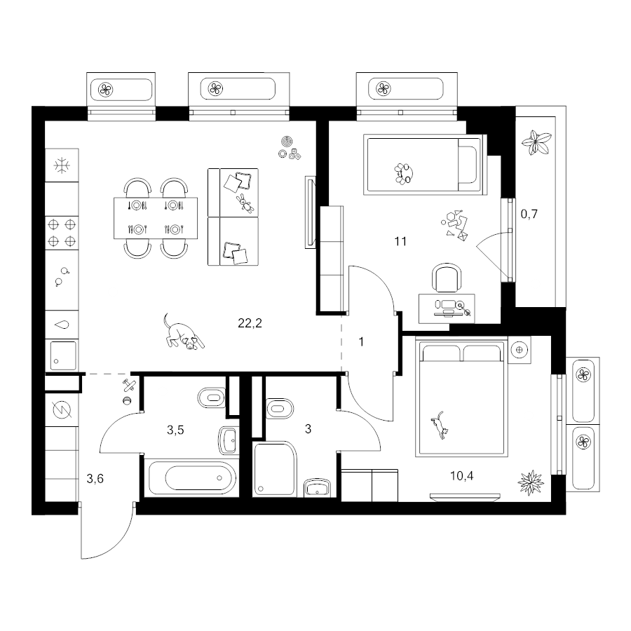3 ккв (Евро) 55,4 м²