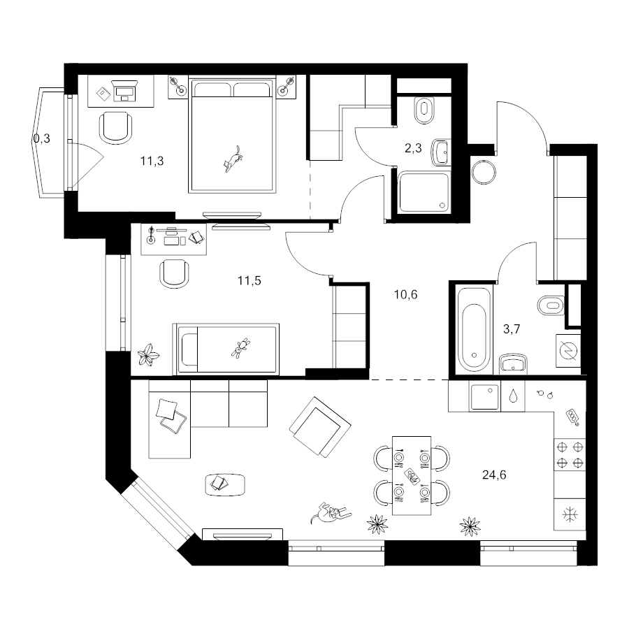 3 ккв (Евро) 68,4 м²