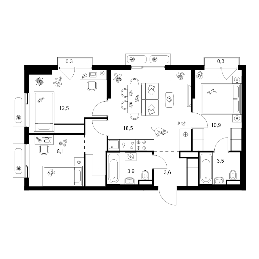 4 ккв (Евро) 66 м²