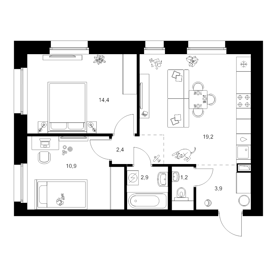 3 ккв (Евро) 54,9 м²