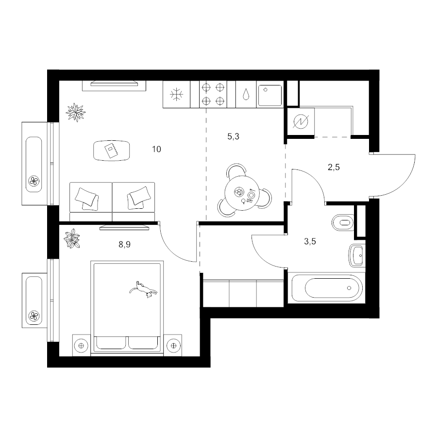 2 ккв (Евро) 35,5 м²