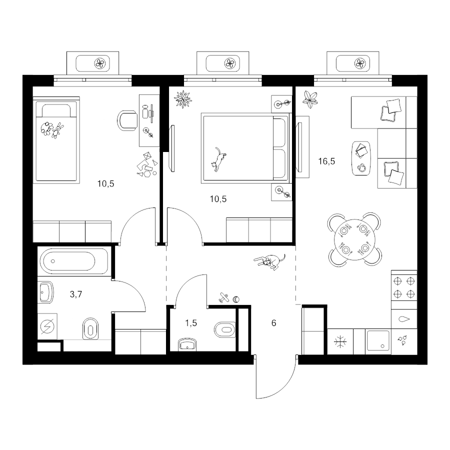 3 ккв (Евро) 51,7 м²