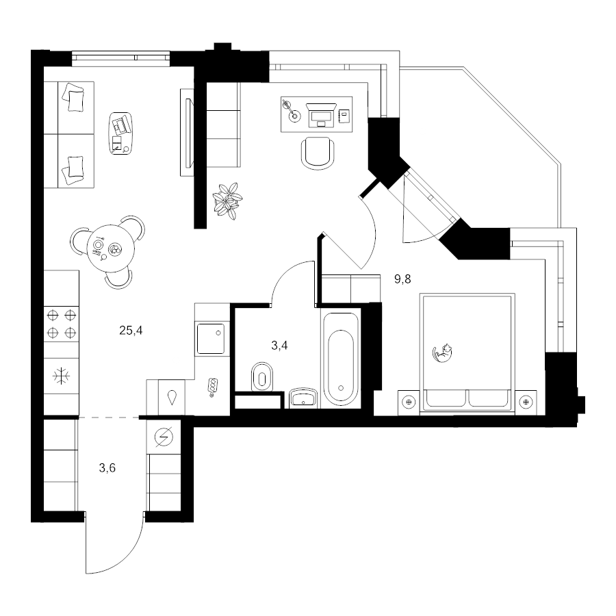2 ккв (Евро) 43,7 м²