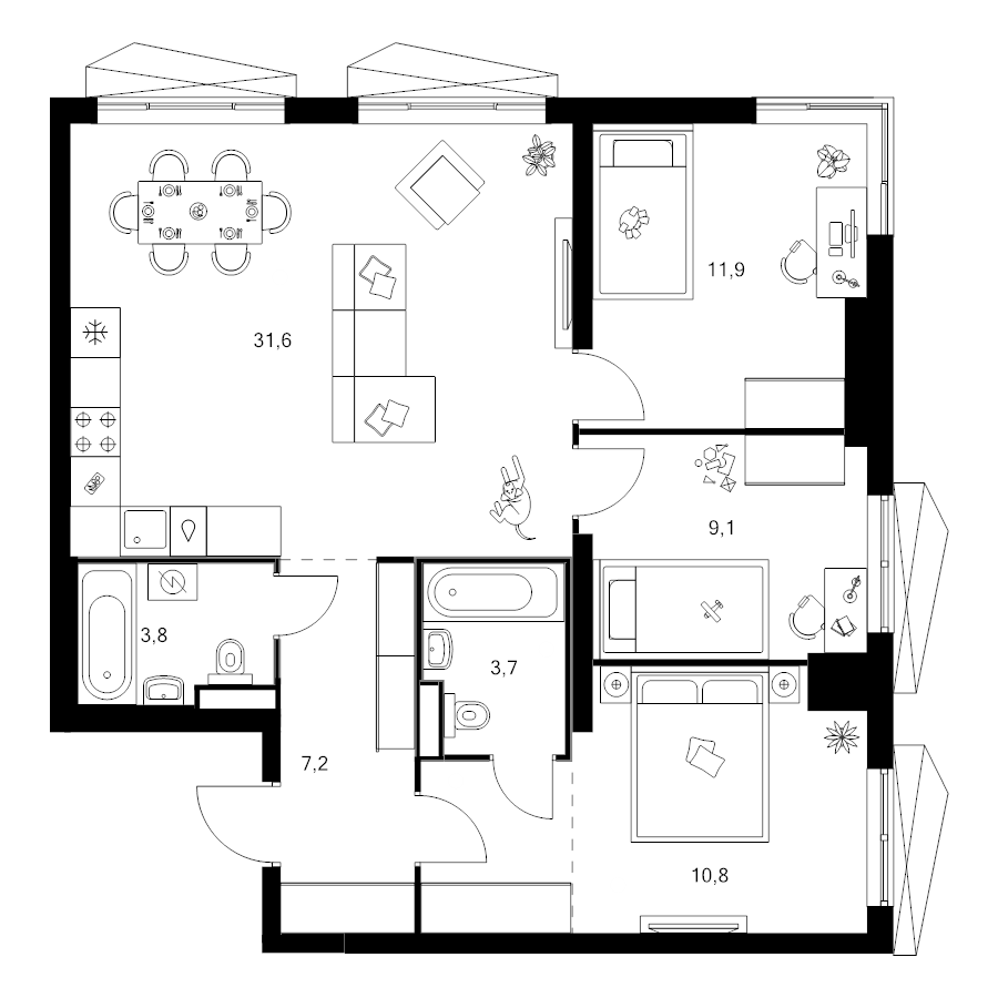 4 ккв (Евро) 81,9 м²