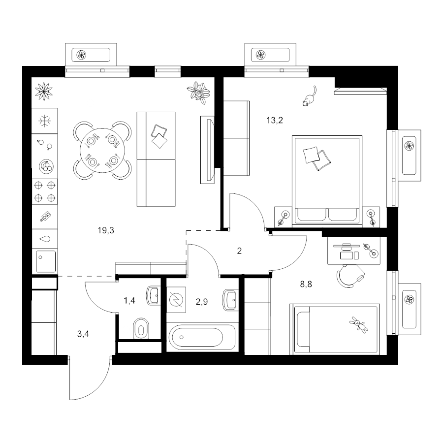 3 ккв (Евро) 51 м²