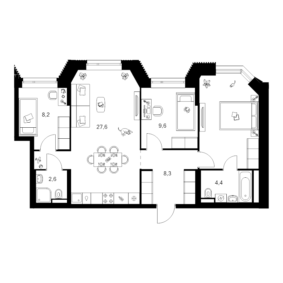 4 ккв (Евро) 77,4 м²