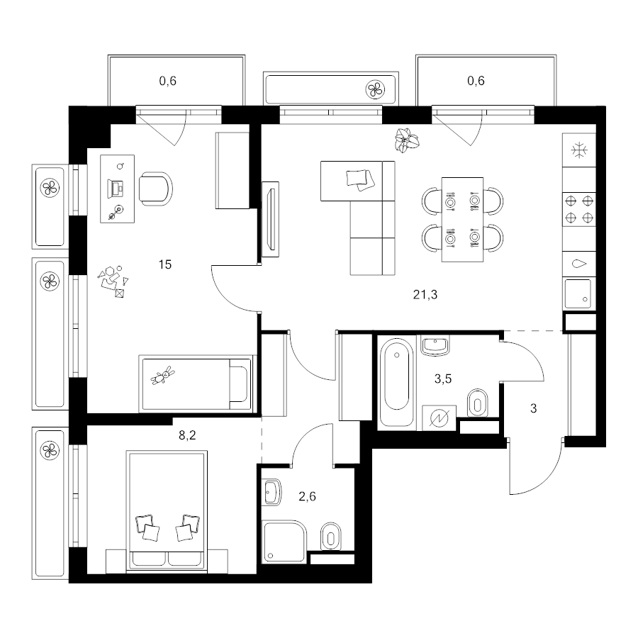 3 ккв (Евро) 59,2 м²