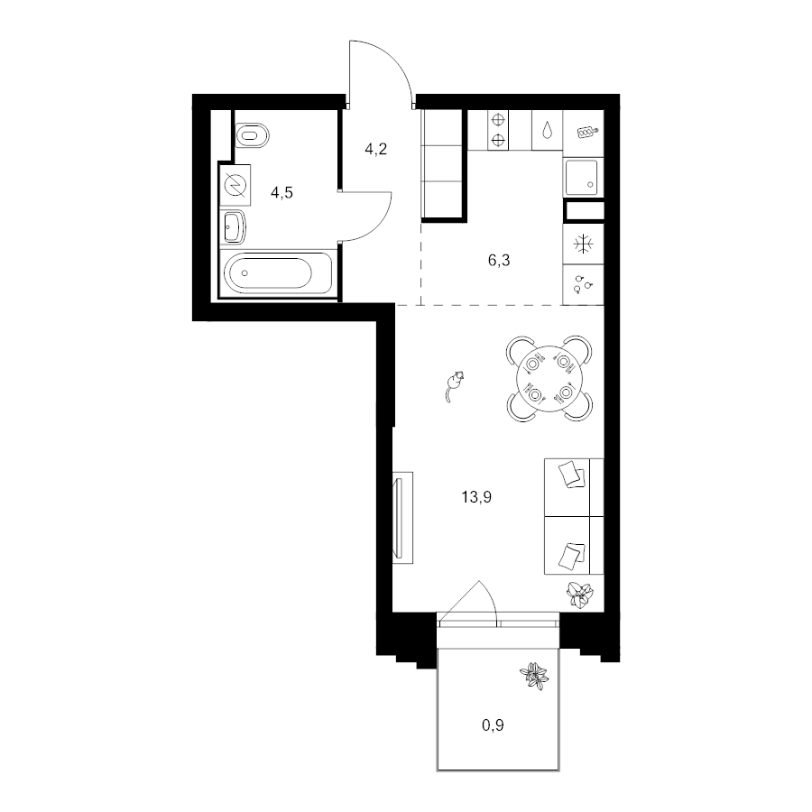 Студия 29,8 м²