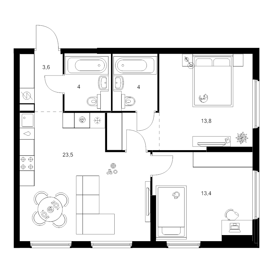3 ккв (Евро) 65,4 м²