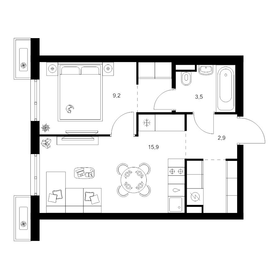 2 ккв (Евро) 37 м²