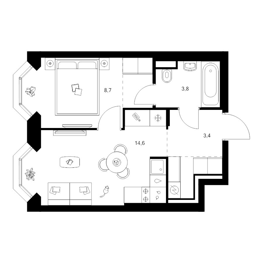 2 ккв (Евро) 34,6 м²