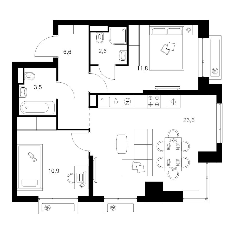 3 ккв (Евро) 59 м²