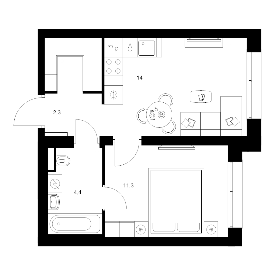 1 ккв 35 м²