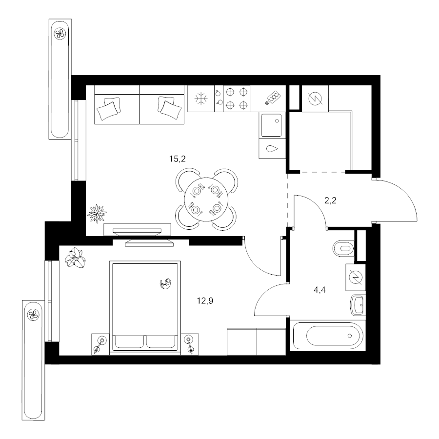 2 ккв (Евро) 38,1 м²