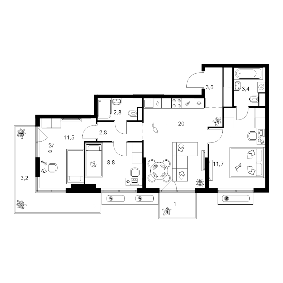4 ккв (Евро) 71,6 м²