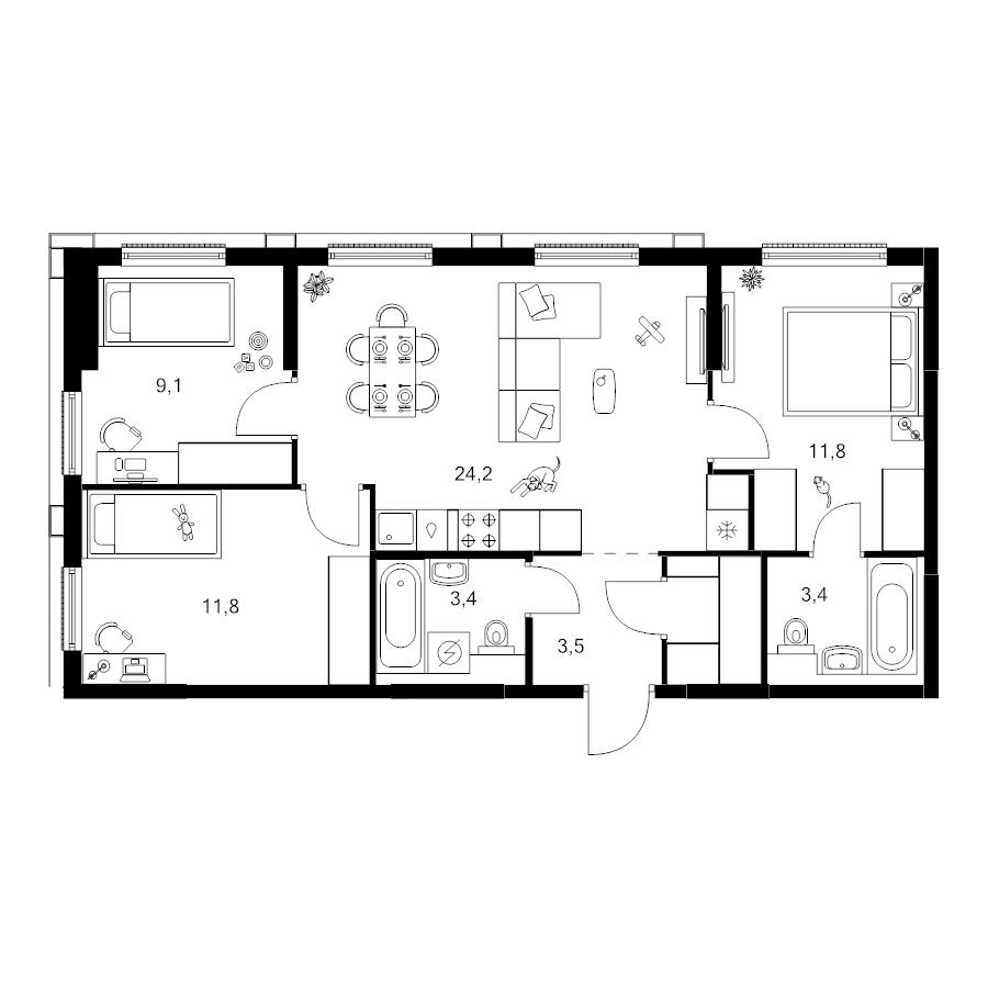 4 ккв (Евро) 69,7 м²