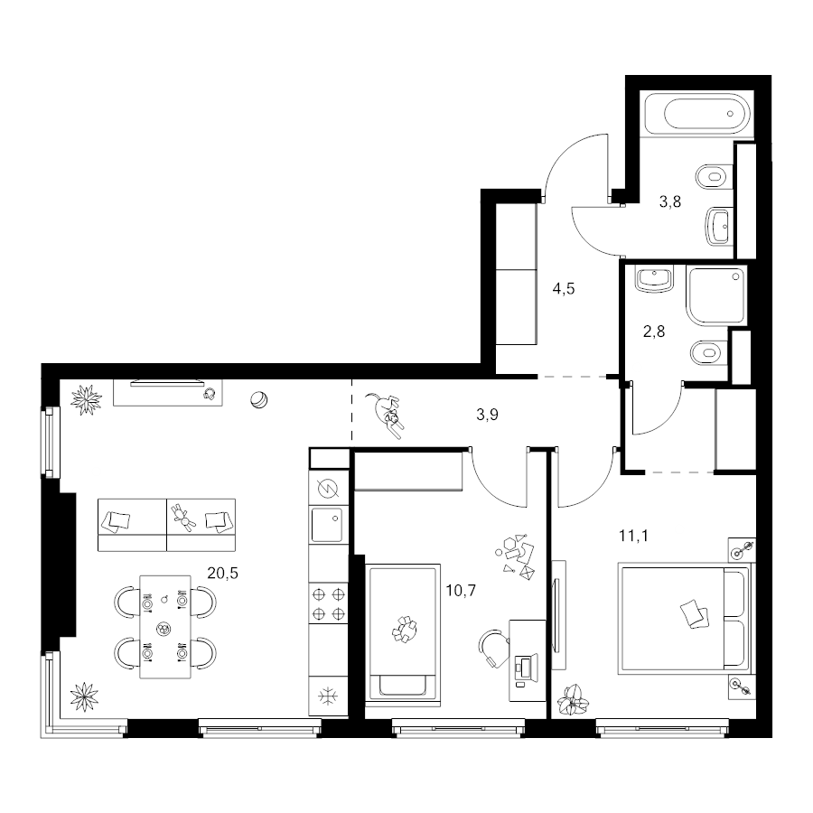 3 ккв (Евро) 59,6 м²