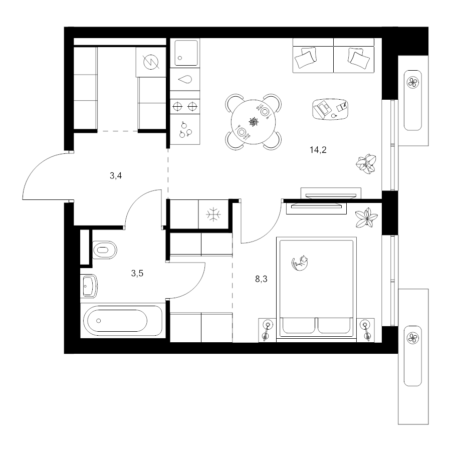 1 ккв 35,2 м²