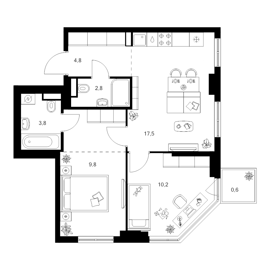 3 ккв (Евро) 54,2 м²