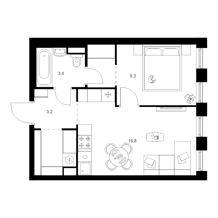 2 ккв (Евро) 38,5 м²