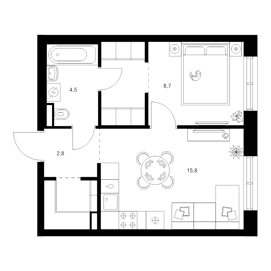 2 ккв (Евро) 38,6 м²