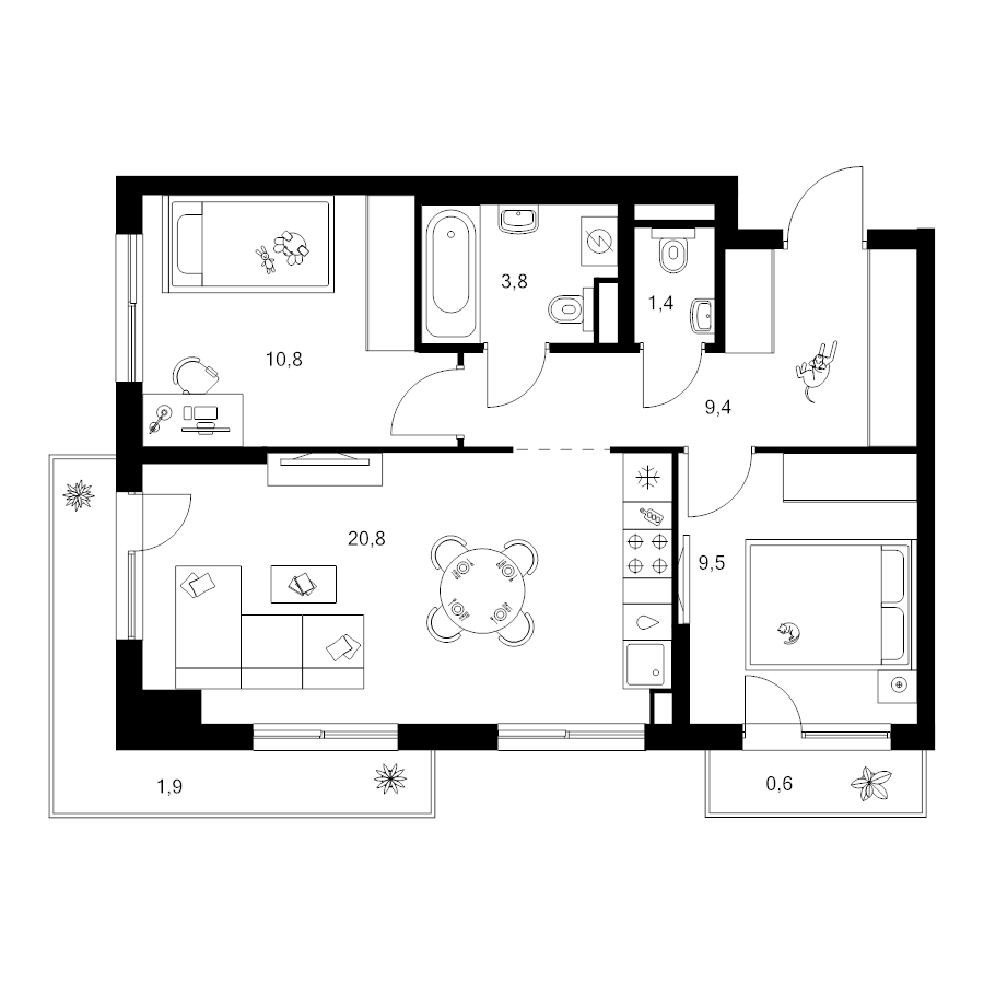 3 ккв (Евро) 58,2 м²