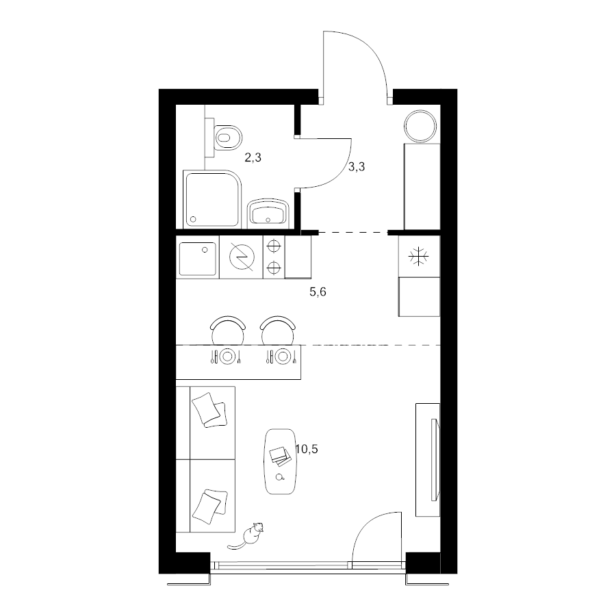 Студия 21,7 м²