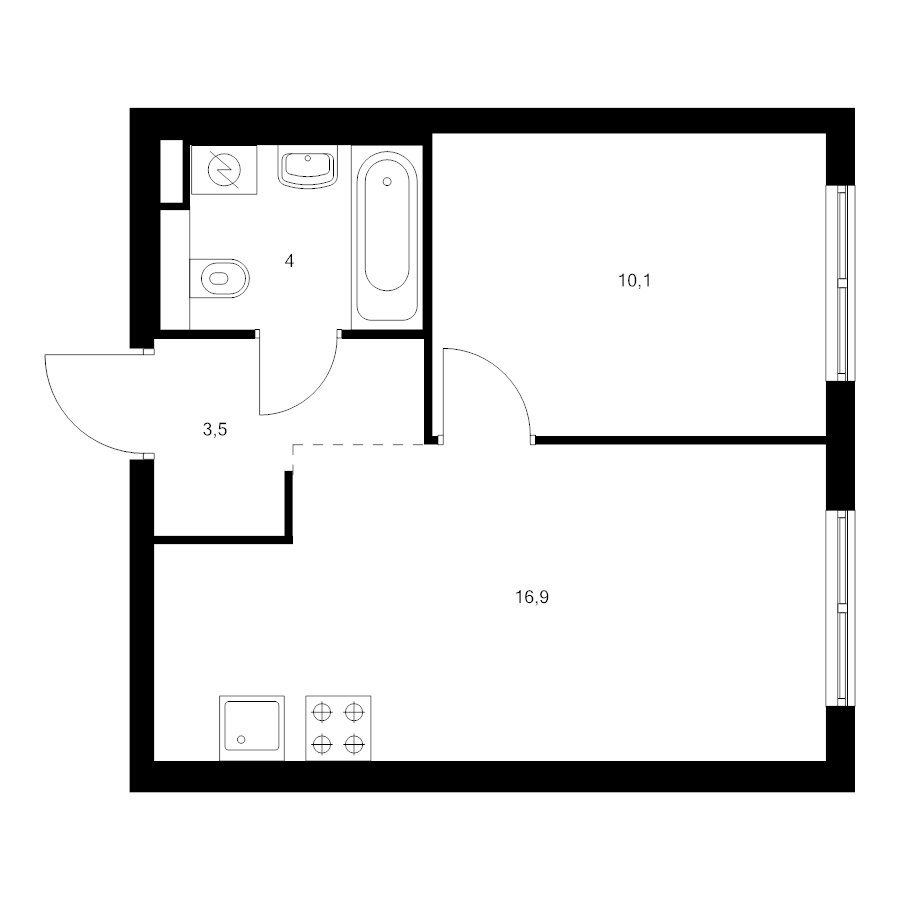 2 ккв (Евро) 34,5 м²