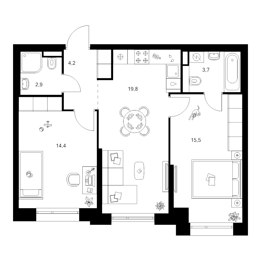 3 ккв (Евро) 60,5 м²