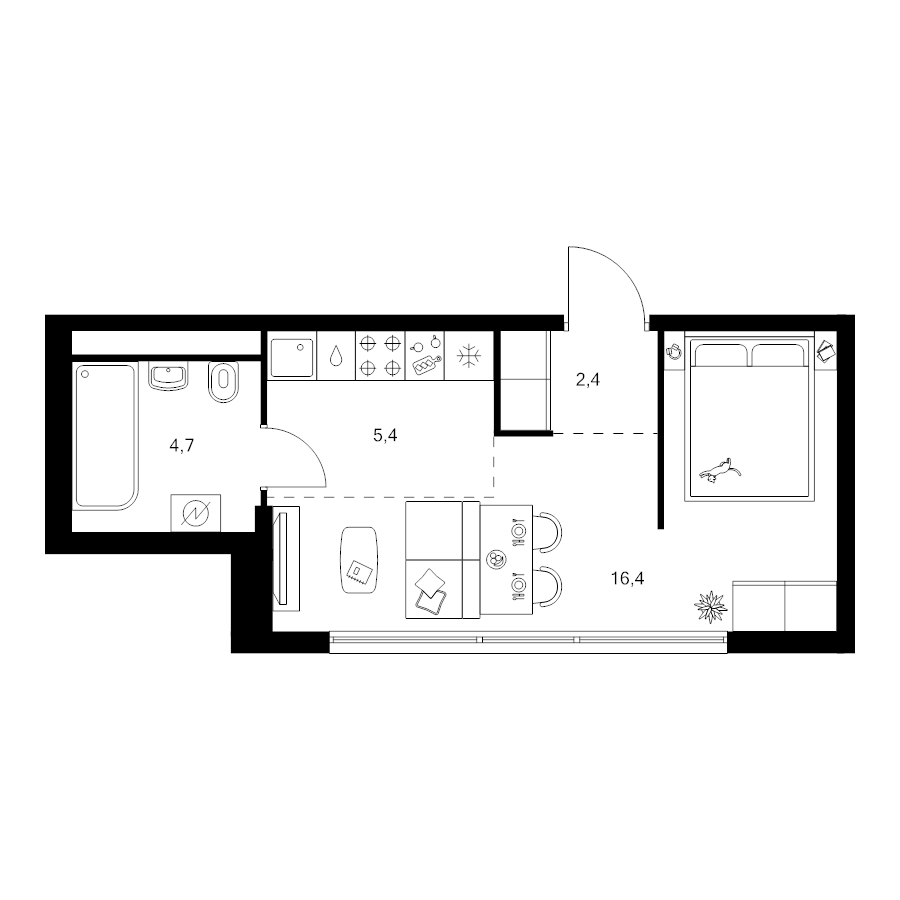 Студия 28,9 м²