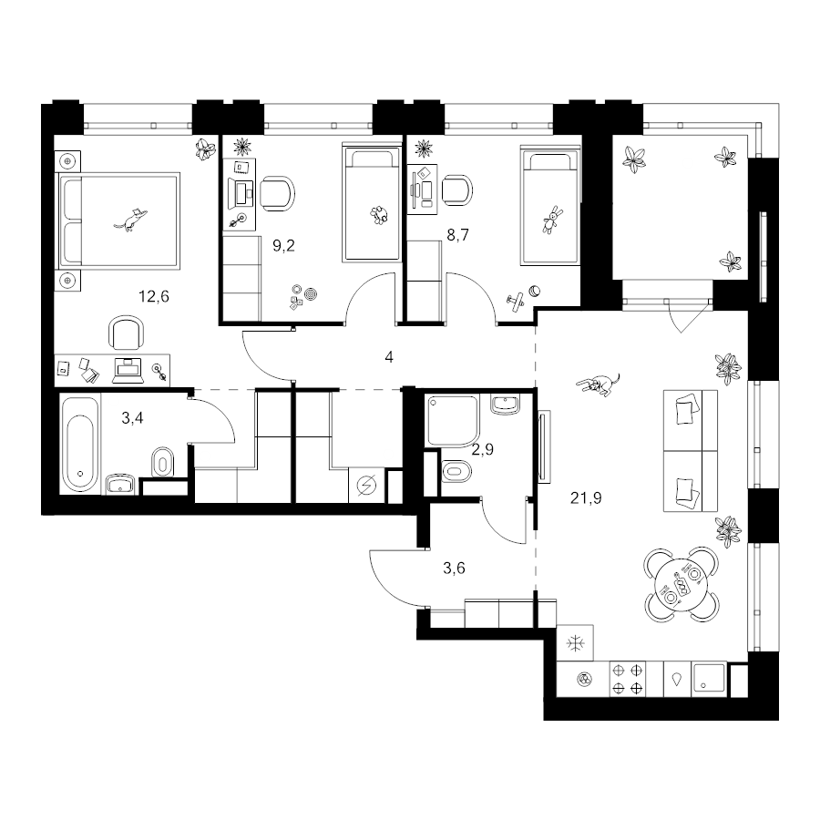 4 ккв (Евро) 75,1 м²