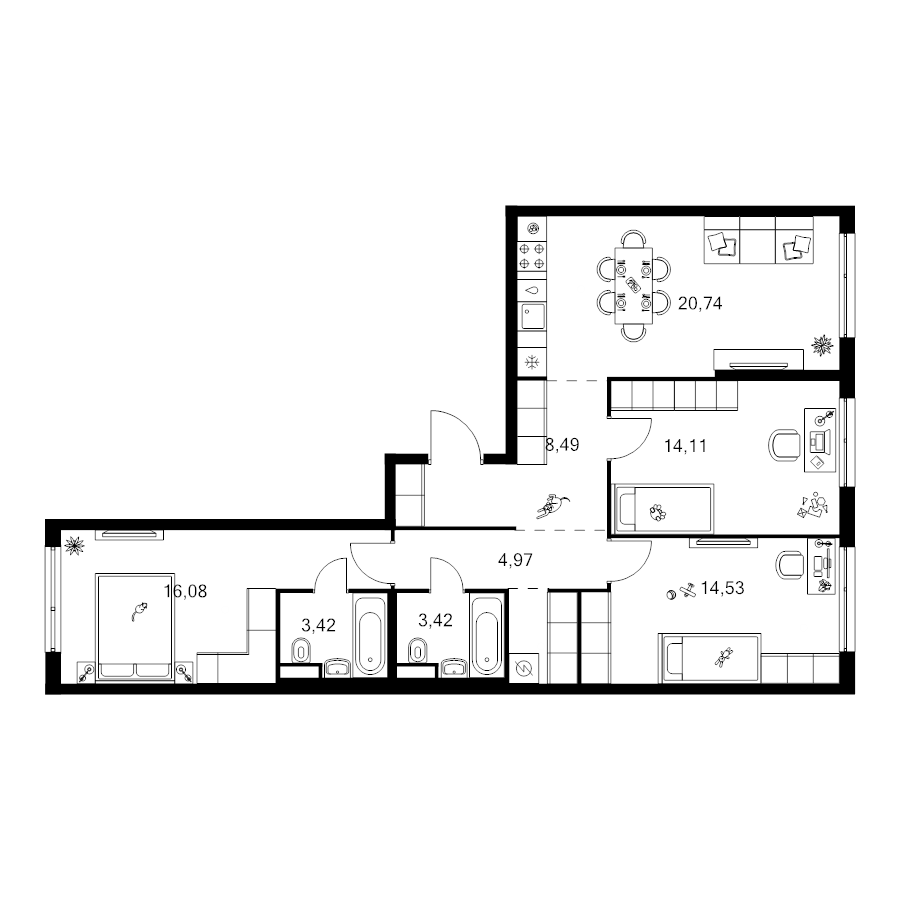 4 ккв (Евро) 88 м²