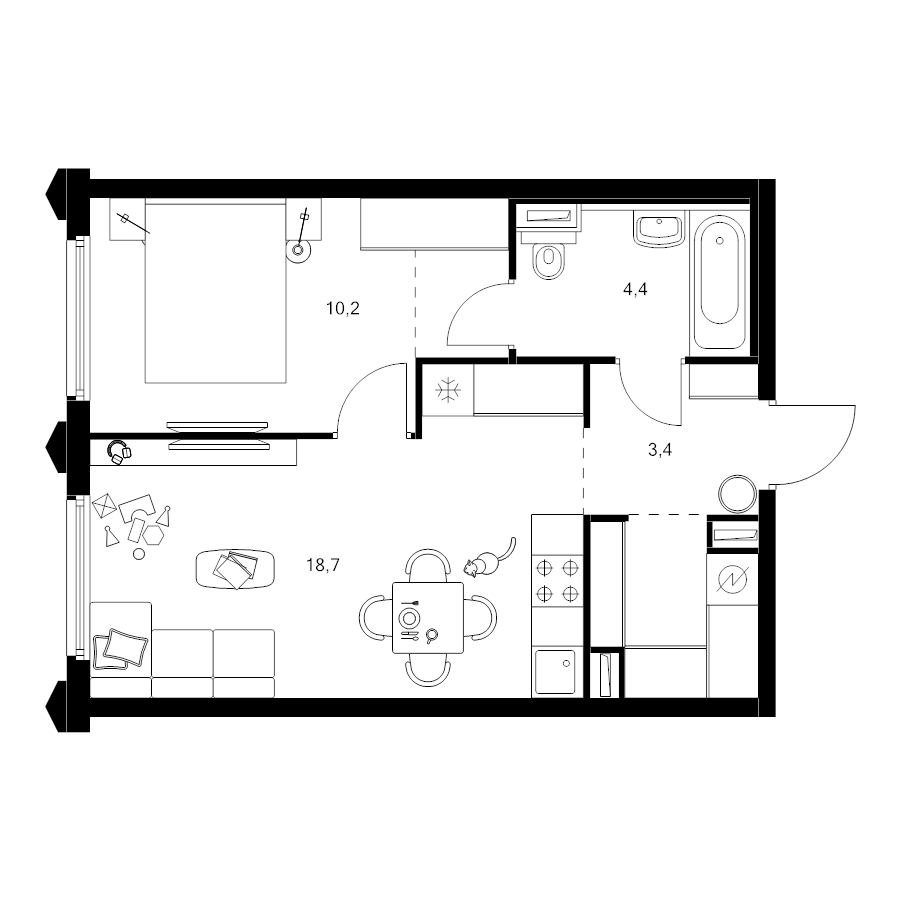 2 ккв (Евро) 42,2 м²