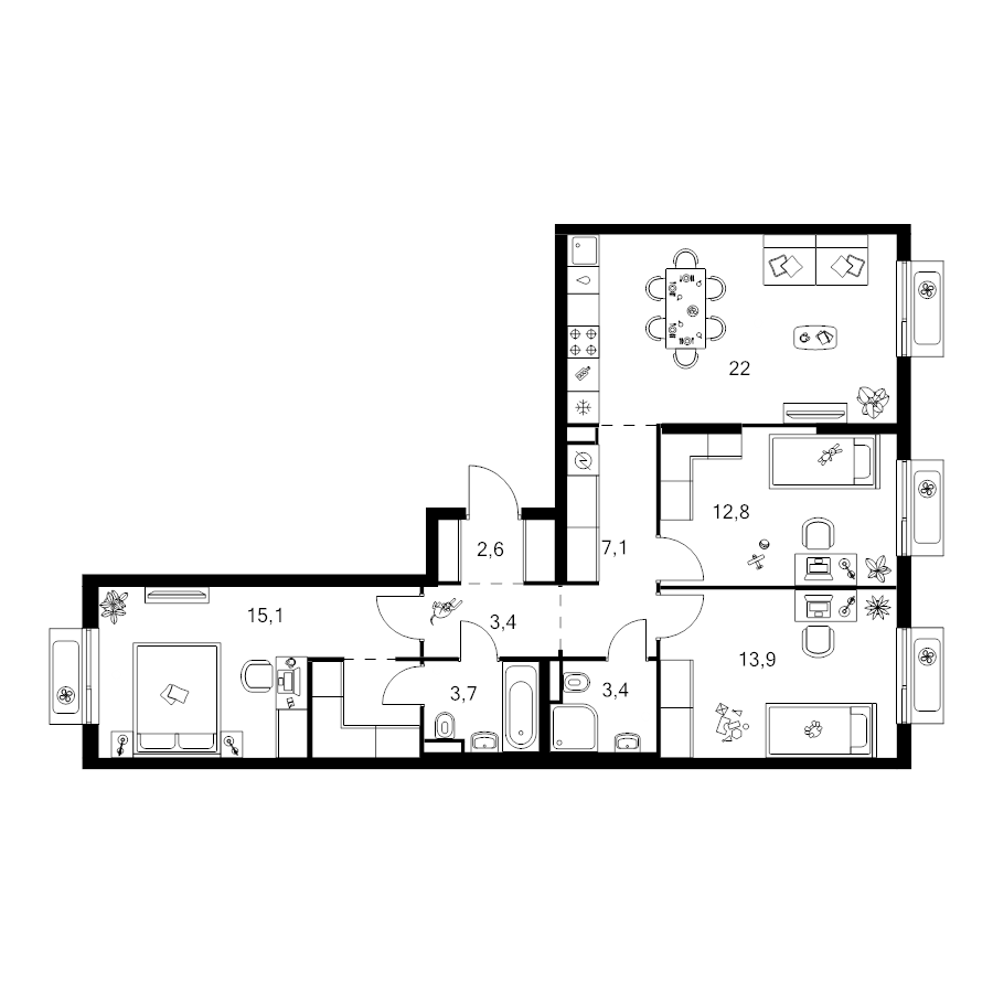 4 ккв (Евро) 87,6 м²