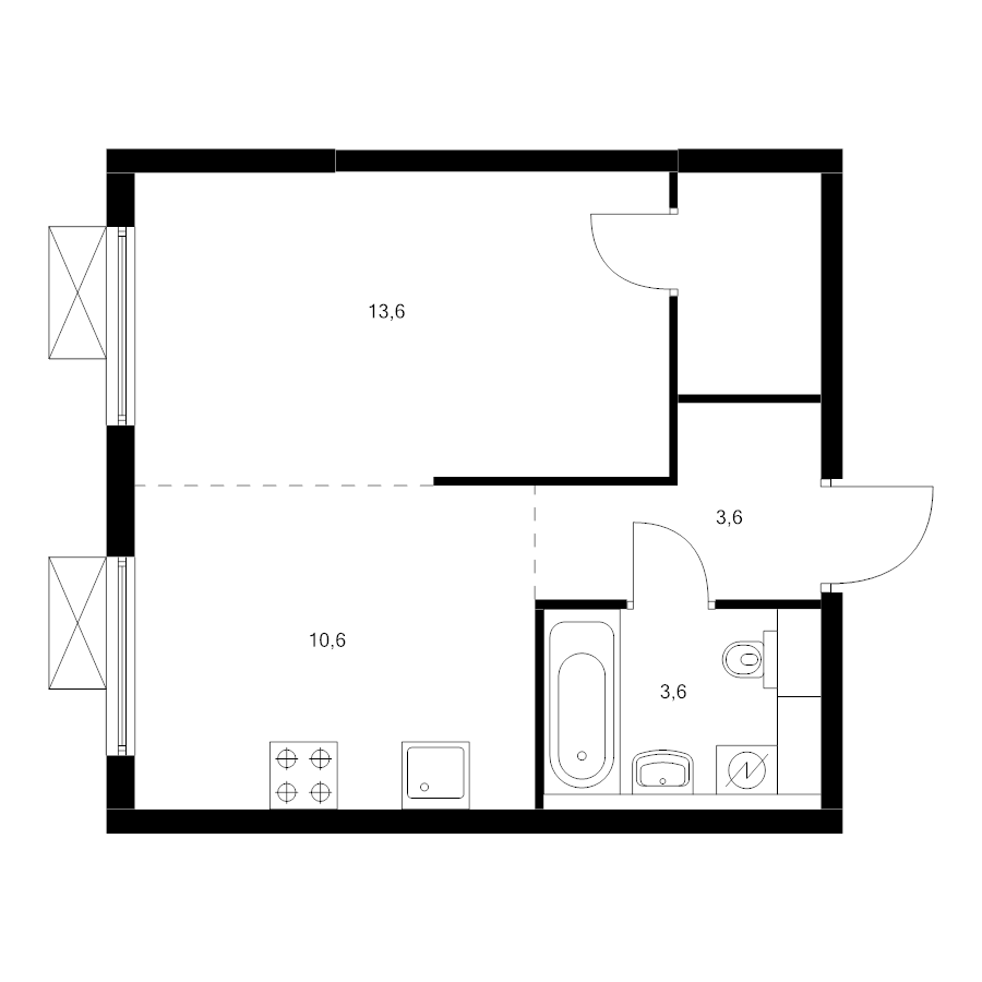Студия 33,5 м²