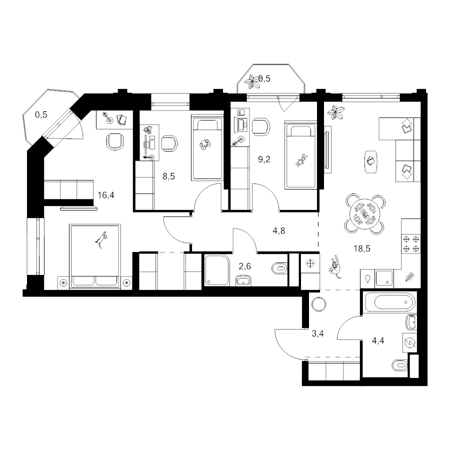 4 ккв (Евро) 72,2 м²