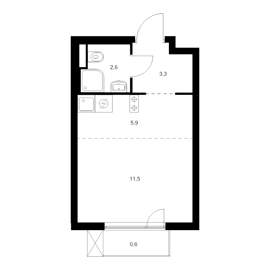 Студия 23,9 м²