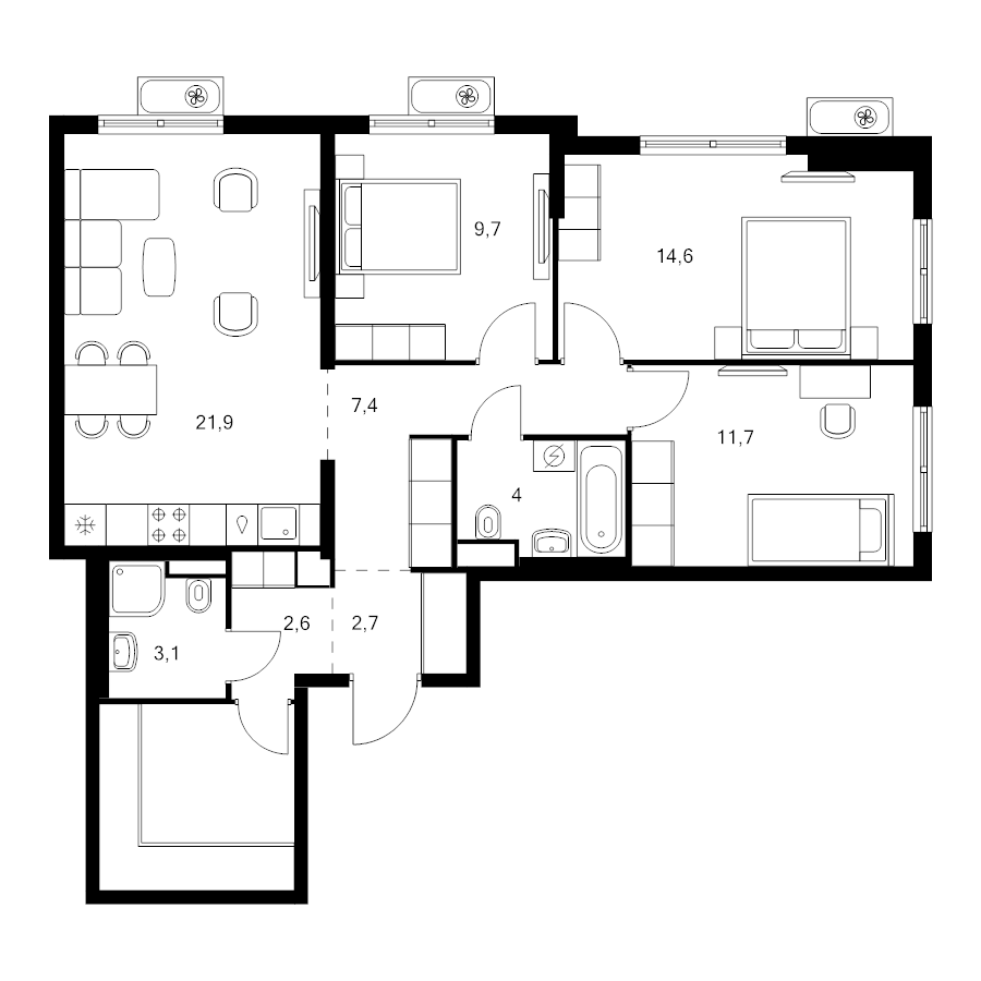 4 ккв (Евро) 85,2 м²