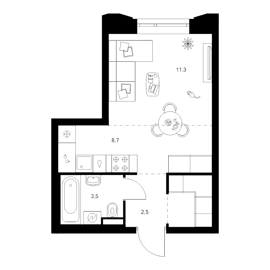 Студия 28,7 м²