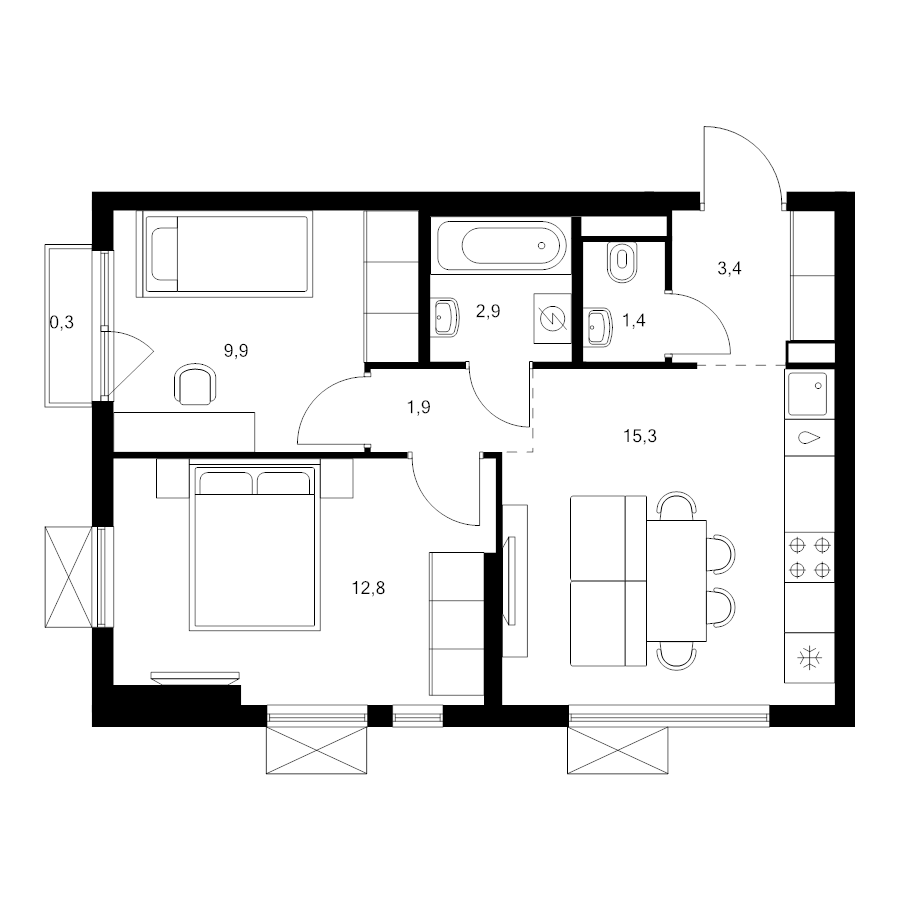 3 ккв (Евро) 47,9 м²