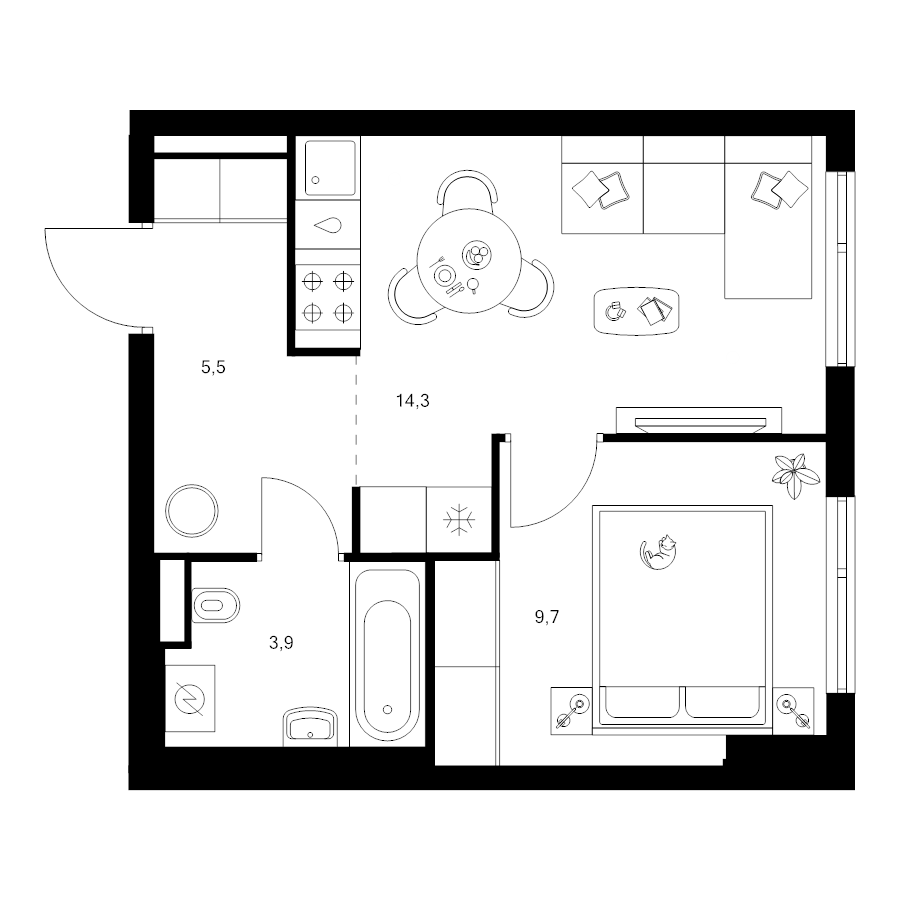 1 ккв 33,4 м²