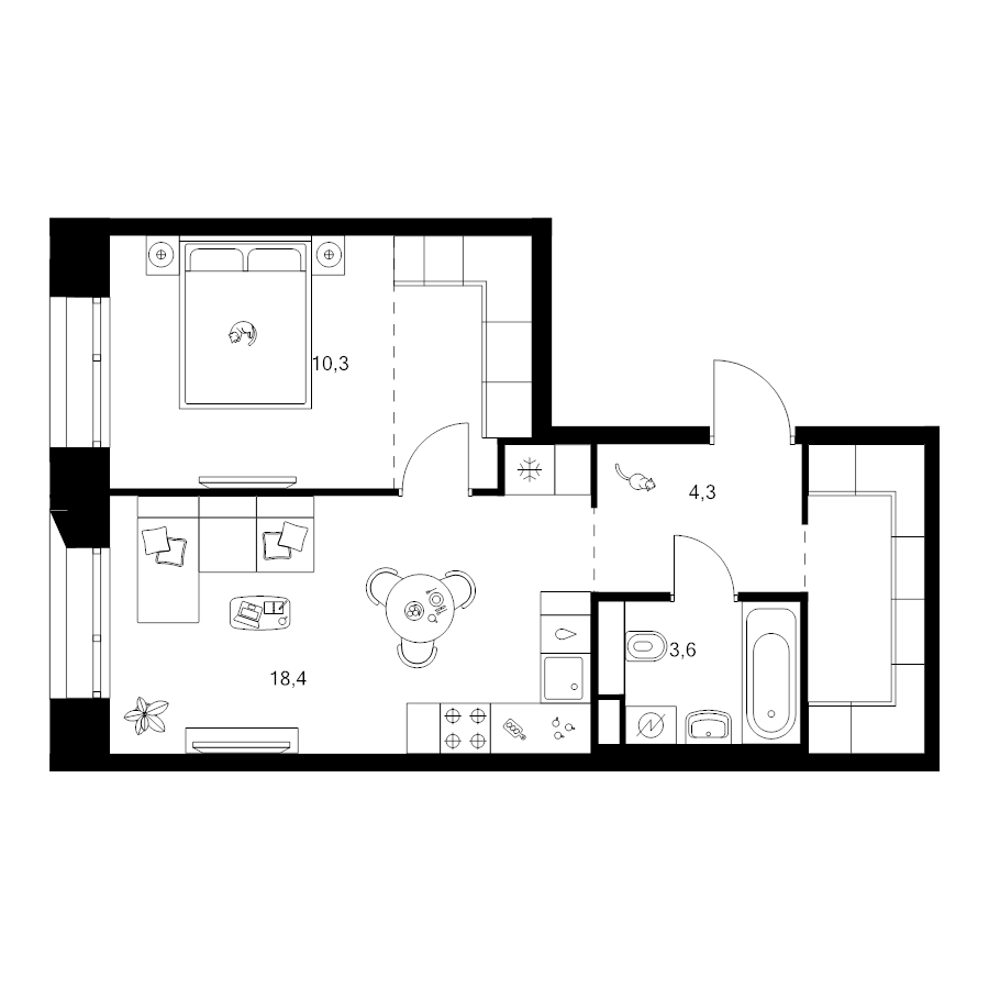 2 ккв (Евро) 46,6 м²