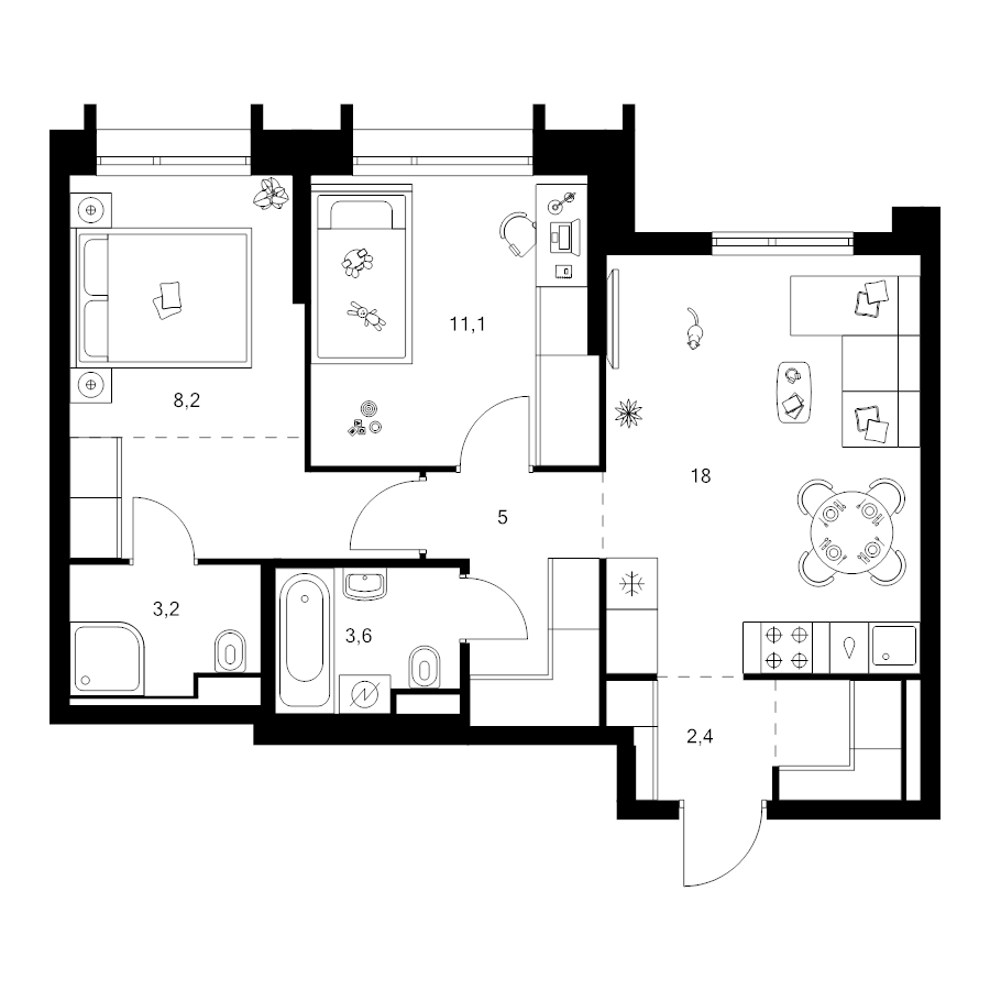 3 ккв (Евро) 58,7 м²