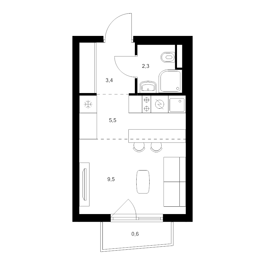Студия 21,3 м²